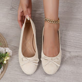 Ballerines souples beiges, bout rond, nœud en tissu, vue de dessus et intérieur