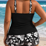MARGUERITE | PLUS SIZE PRINTED TANKINI SHORTS SET