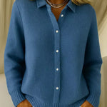 Cardigan texturé à boutons bleu, col chemise, boutons sur l’avant