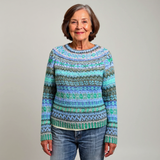 Pull en laine multicolore à col rond, manches longues et motif jacquard rayé