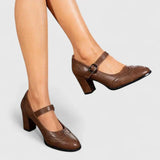 Chaussures bébé à talon marron, bride réglable à boucle sur le cou-de-pied