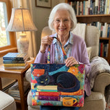 Sac Artisanal - Chat Noir aux Livres et Tasses