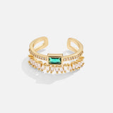 Sabine – Bague plaquée or avec accents vert émeraude