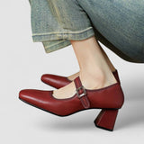 Chaussures à talon pour bébé rouges, bride avec boucle, style ballerine