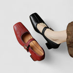 Chaussures à talon pour bébé rouges et noires, bride avec boucle, bout arrondi