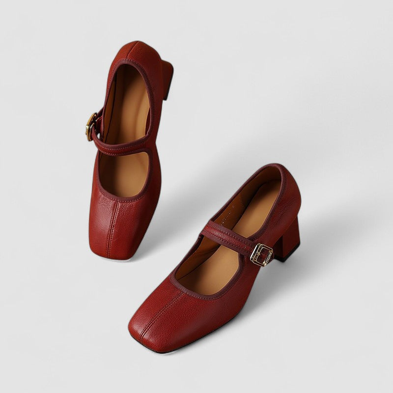 Chaussures à talon pour bébé rouges, semelle basse et bride réglable avec boucle