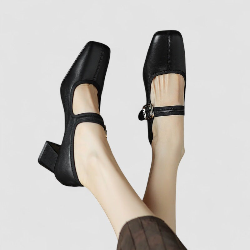 Chaussures à talon pour bébé noires, bride avec boucle, vue arrière