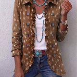 Veste bohème à volants marron imprimé animalier, boutons, manches 3/4
