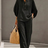 Maribel™ | Ensemble en lin à manches chauve-souris et pantalon ample