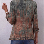 Veste vintage dégradée texturée à volants, vue dos, ourlet volanté, boutonnage
