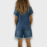 Tess | Salopette courte en coton effet denim