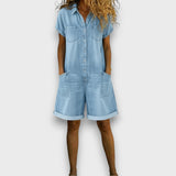 Tess | Salopette courte en coton effet denim