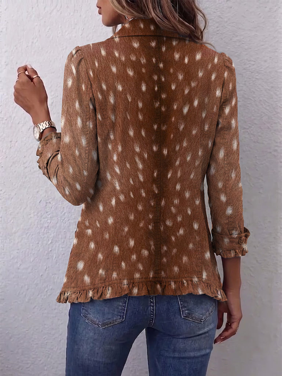 Veste bohème imprimé animalier marron, dos avec ourlet à franges
