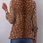 Veste bohème imprimé animalier marron, dos avec ourlet à franges
