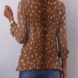 Veste bohème imprimé animalier marron, dos avec ourlet à franges