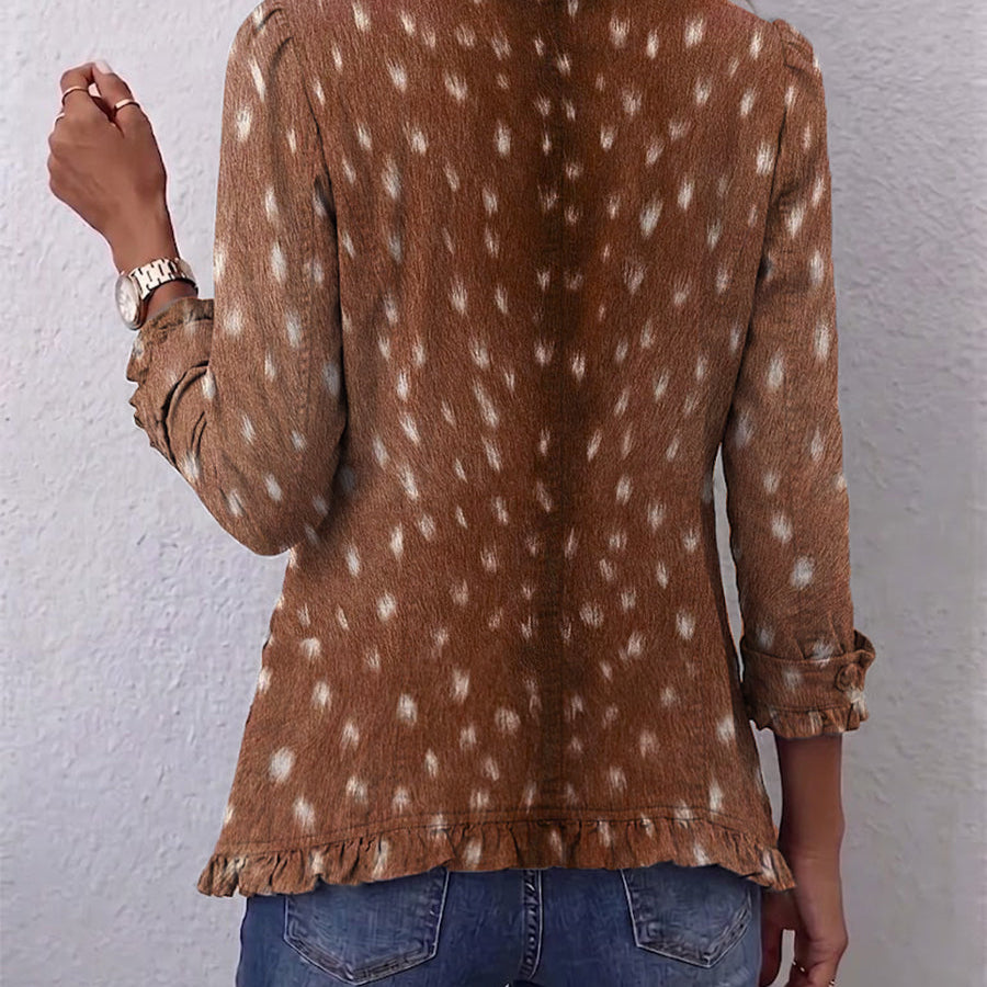 Veste bohème imprimé animalier marron, dos avec ourlet à franges