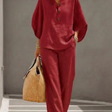 Maribel™ | Ensemble en lin à manches chauve-souris et pantalon ample