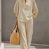 Maribel™ | Ensemble en lin à manches chauve-souris et pantalon ample