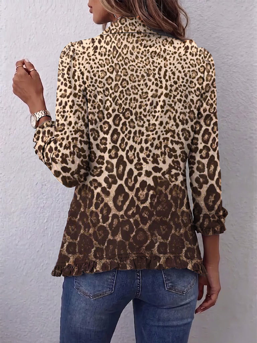 Veste à imprimé léopard multicolore, dos avec col et manches trois-quarts