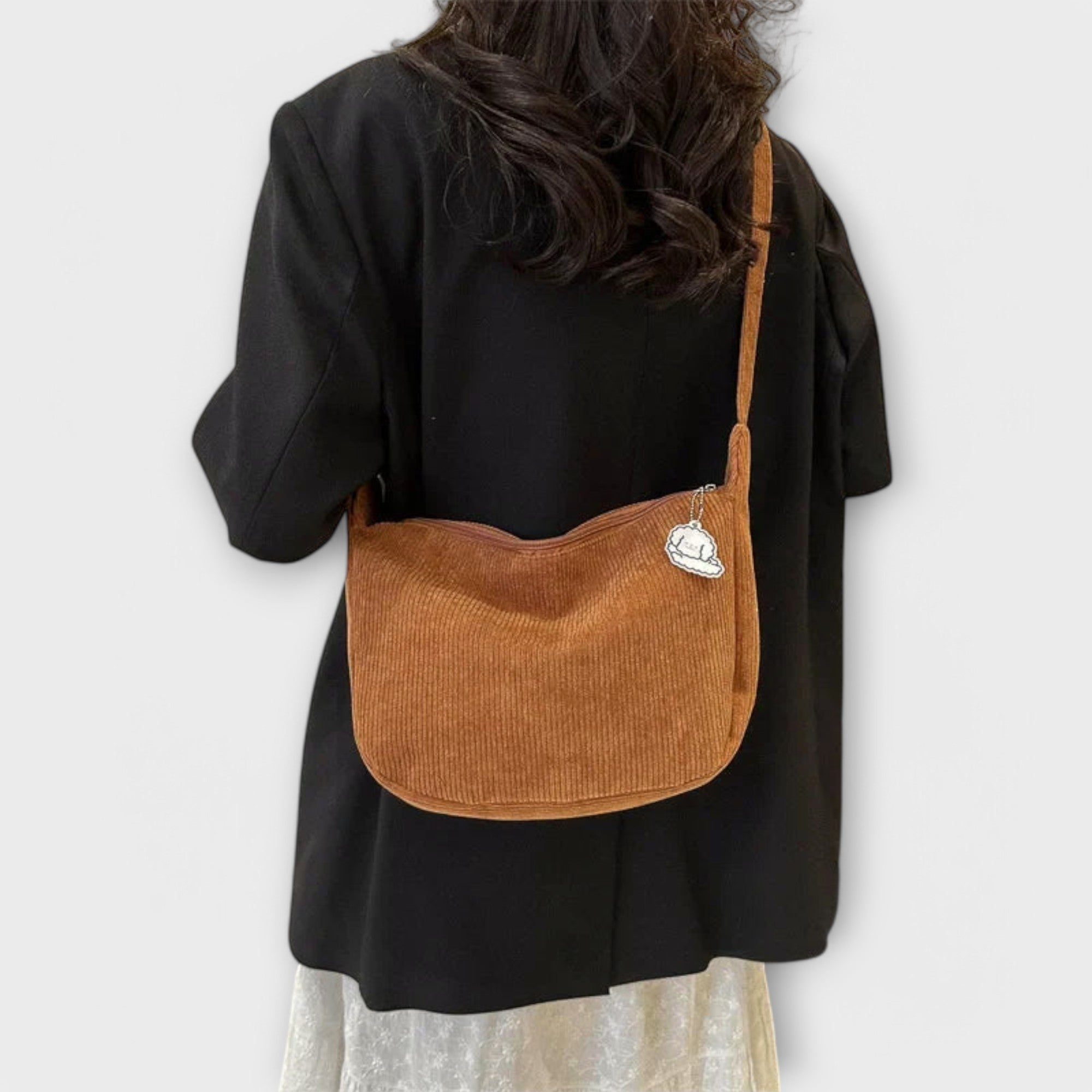 Sac à épaule en Cordura marron, bandoulière, poche demi-lune avec pendentif nuage