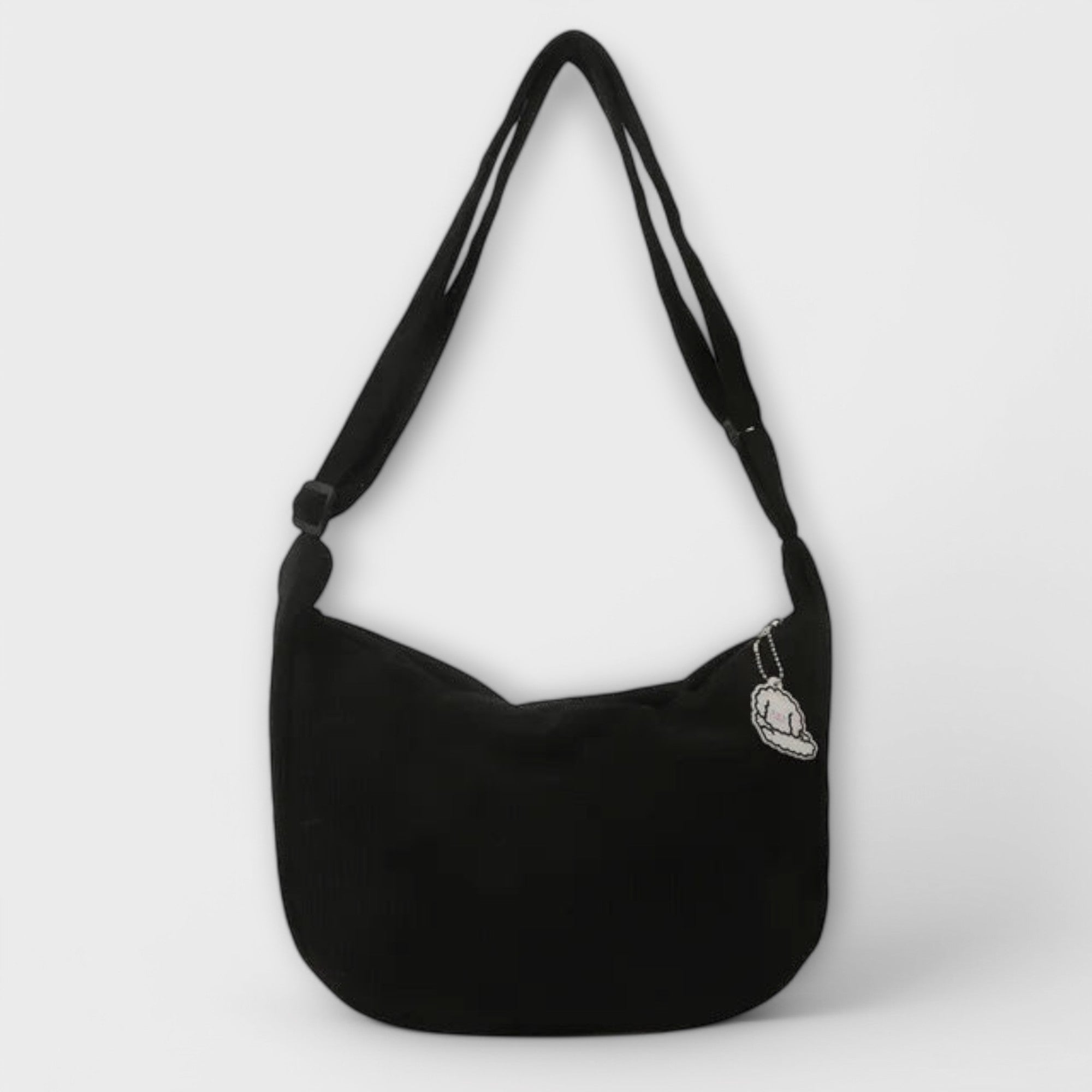 Sac à épaule en Cordura noir, bandoulière, forme demi-lune avec pendentif nuage